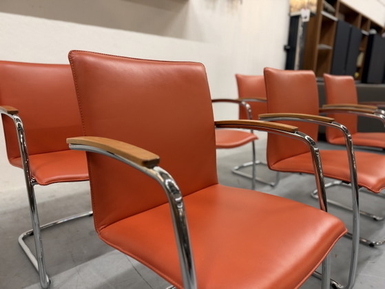 6 Leolux Freyr Chaise de salle à manger Cuir orange, Chaises de salle à manger (photo 2 sur 12)