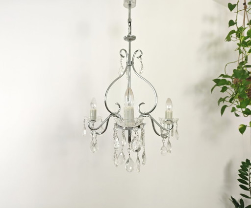 Vintage Elegant Crystal Chandelier with Chrome Finish / 3 Candle-Style Lights / Classic Living Room / Bedroom Home Interior Deco
