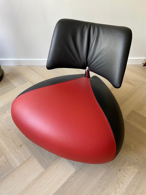 Leolux Pallone Schwarz/Rot, neuwertiger Zustand – fauteuils, Leather, Metal