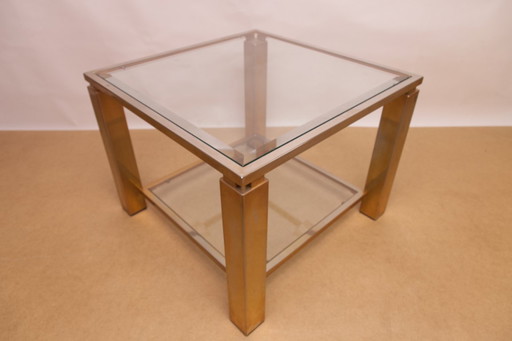Square Belgochrom 23 kt gold plated glass side table with two tiers