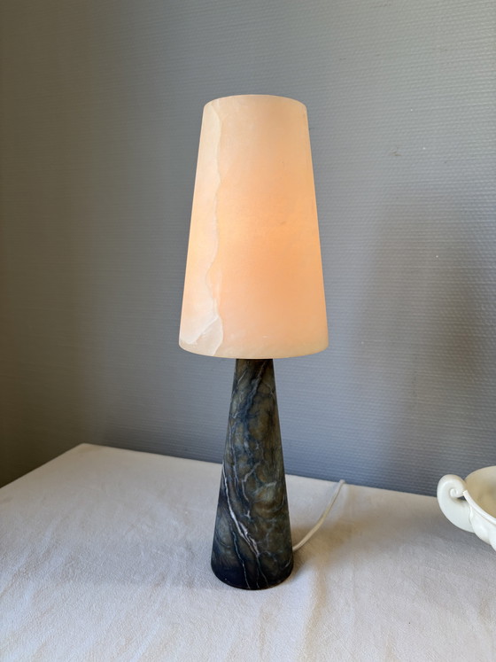 Image 1 of Vintage Made in Spain Alabaster & Green Marble Handmade Table Lamp
