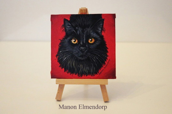 Image 1 of incl. Donkey: Unique Hand-Painted Black Cat Painting