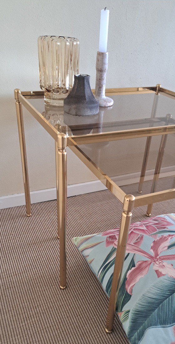 Image 1 of Vintage mimiset goudkleurig metaal rookglas