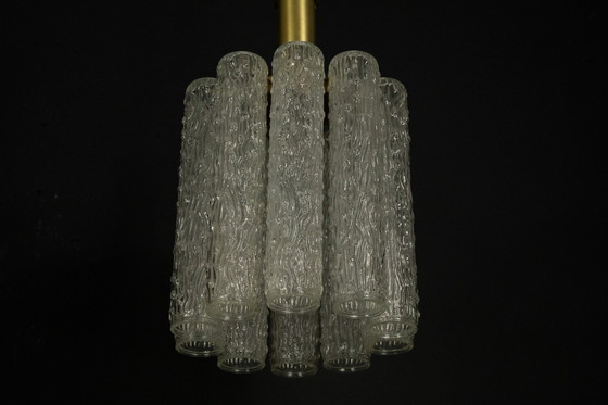Image 1 of Pair of Murano Glass and Brass Chandeliers in the Style of Toni Zuccheri, Italy 1970s