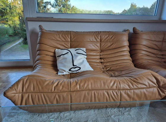 Image 1 of Michel Ducaroy for Ligne Roset Camel Leather Togo Sofas, Set of 5
