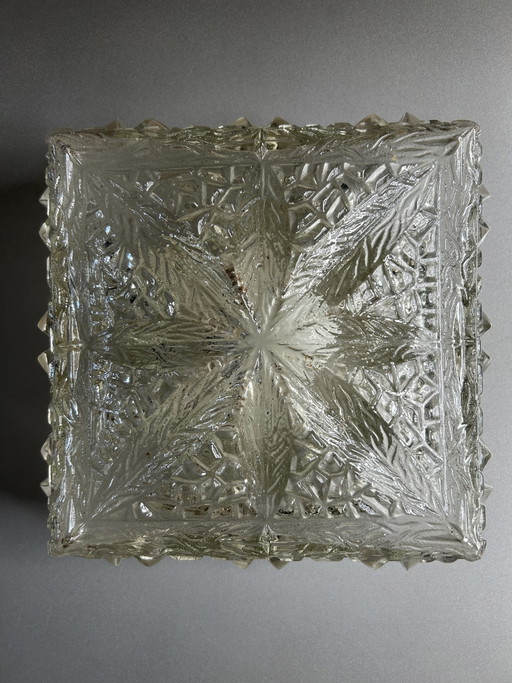 Lampada da soffitto vintage in vetro con motivo a stella, anni '60