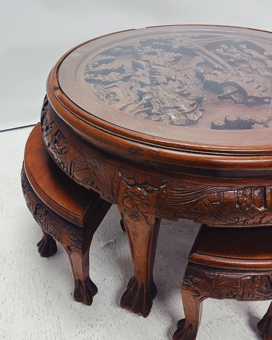 Image 1 of Chinese coffee table with matching stools