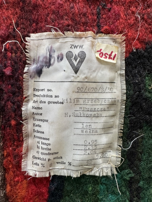 Kilim polonais « Puszcza » H. Sułkowska pour ZWW, années 1970 (2,15 x 0,95)