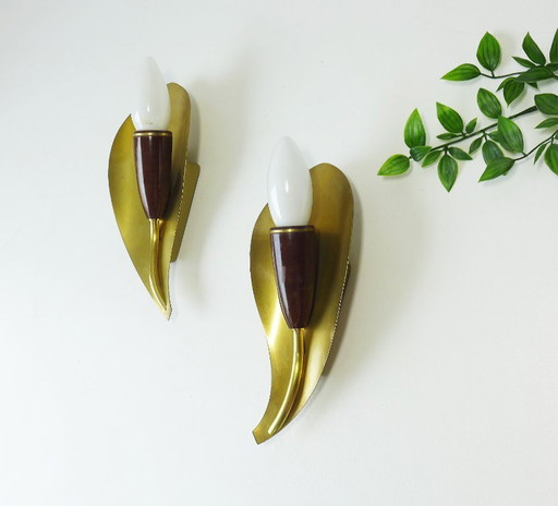 Paar Wandlampe „Blatt“ Lampe 50er 60er Kaiser-Leuchten Messing Bakelit