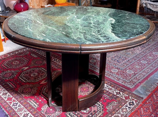 Table vintage en marbre vert de mer et palissandre années 1970