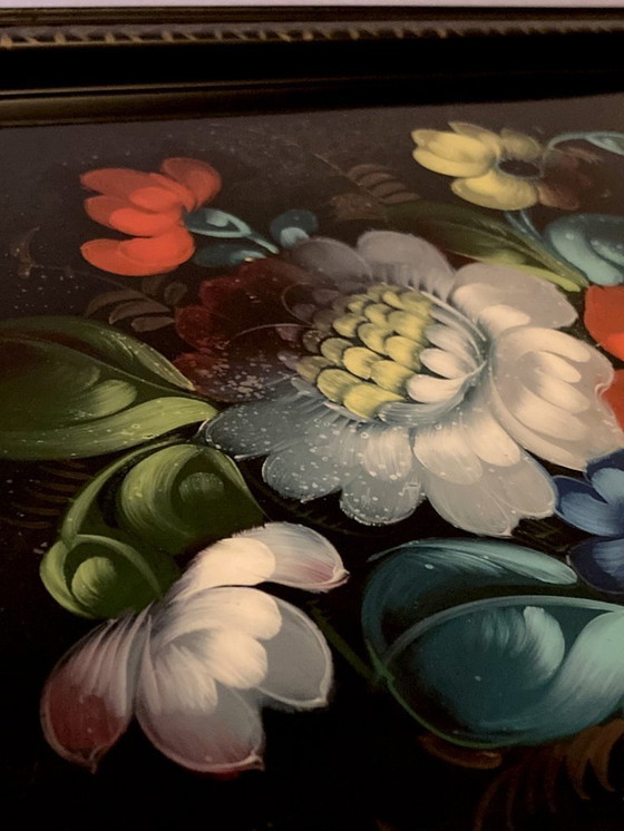 Image 1 of Bandeja de metal pintado Jostovo, motivos florales, fabricada en la URSS