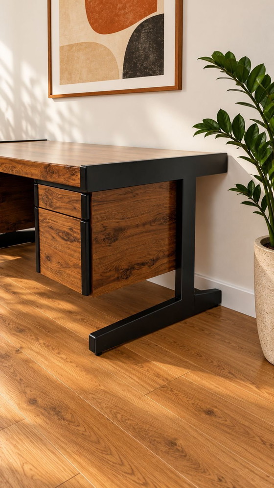 Vintage Scandinavisch design bureau van MEX Mobelfabrik, Meubels, Metaal, Kunststof, Zwart (foto 5 van 10)