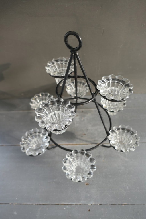 Candelabro vintage para 9 velas de metal y cristal.