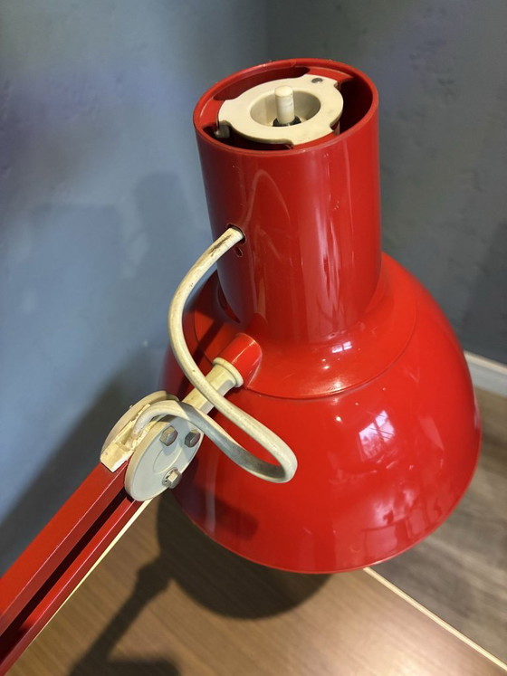 Lampada da architetto Luxo PL-85 di Jacob Jacobsen, anni '60, Lampade da tavolo, Metallo, Plastica, Rosso, 1960 (foto 6 di 8)