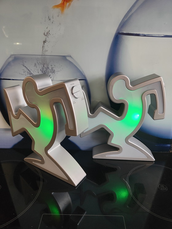 Image 1 of La Linea - Lampada di Osvaldo Cavandoli, Keith Haring - Set 2 pezzi 1990