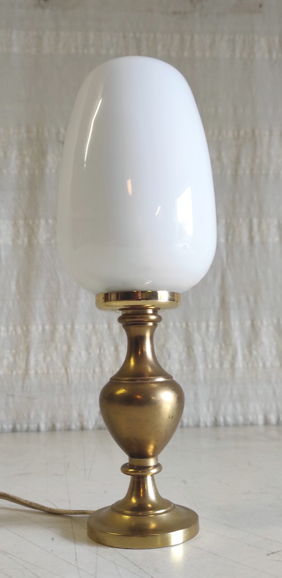 Image 1 of Table lamp in brass with opaline glass globe - mid-20th century