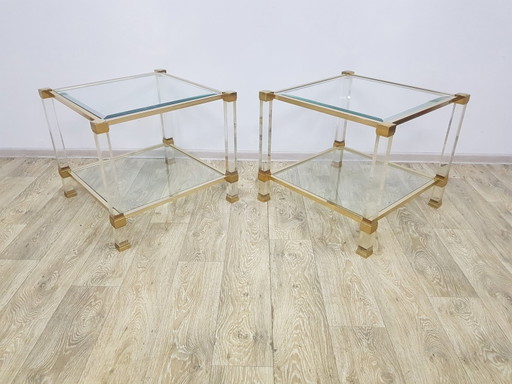 Hollywood Regency Tafels in glas van P. Vandel, Parijs, jaren 70, set van 2