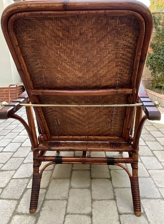 Antieke Verstelbare Rotan Chaise Longue Met Voetensteun, Vroege 20e Eeuw – Verstelbare relaxstoel, Bamboo (photo 9 of 12)