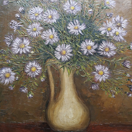 Image 1 of Vintage Floral Oil Painting by Hector Van Neer (1974) – Textured Still Life