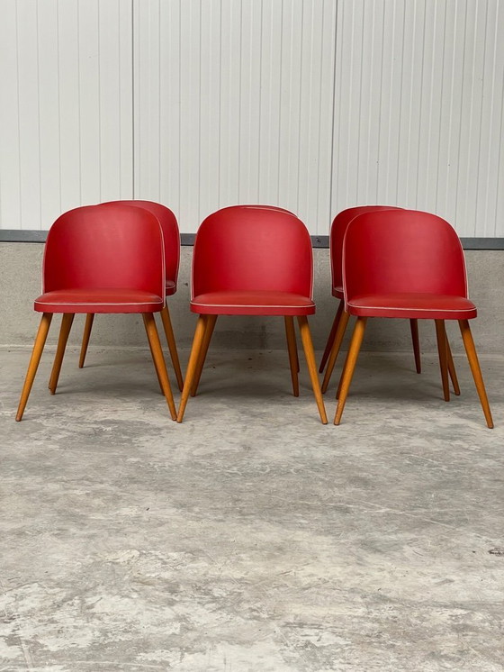 Image 1 of 6 Vintage 50's-60's RODE Skai eetkamerstoelen