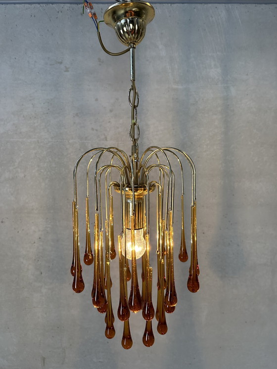 Image 1 of Vintage Amber 'Teardrop' Chandelier