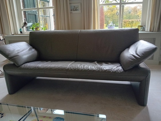 Image 1 of Two Jori 3-seater Linea leather sofas, Taupe, 210 cm wide. Armrests adjustable in 4 positions. Asking price €600 each.