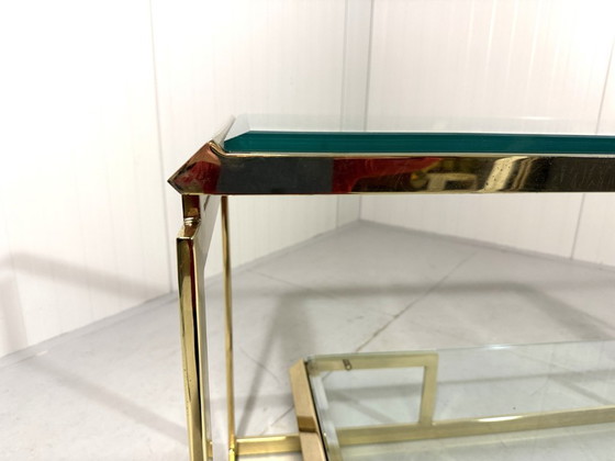 Image 1 of Mesa consola de latón y cristal, años 70