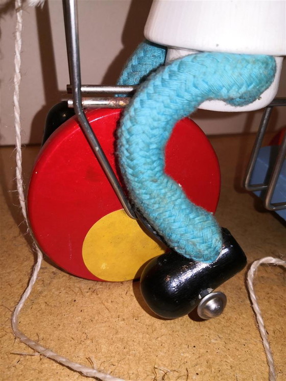 Image 1 of Rare Jouet Ancien Vilac En Bois Rétro Vintage Livreur De Lait Sur Tricycle / 60's