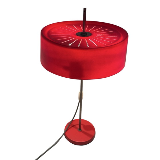 Image 1 of MCM Table Lamp - Red Table Lamp - Adjustable Height - Czechoslovakia, 1960’s - Plastic Shade, Double Bulbs