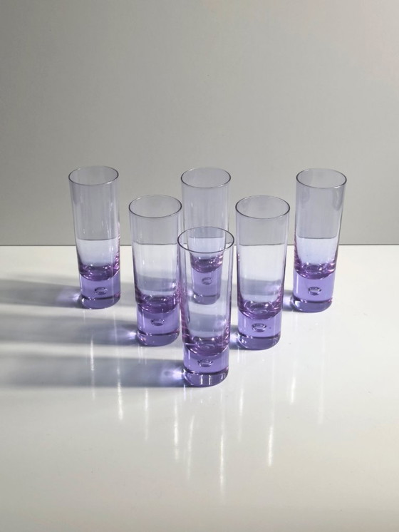 Image 1 of 6 Vintage Trink Gläser Alexandrit Longdrink Arnolfo di Cambio Sergio Asti Bubble Neodymium Italien 70er 60er Kristall Brutalist 