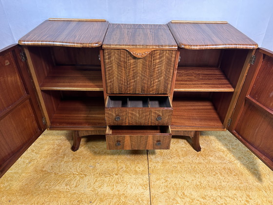 Image 1 of Art Deco Vintage Brocante Burr Walnut Cocktail Sideboard Bar 1930