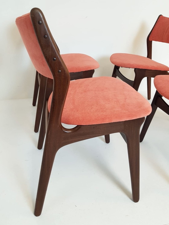 4 Danish Teak Wood Dining chairs Newly Upholstered – Polyester (photo 10 of 15)