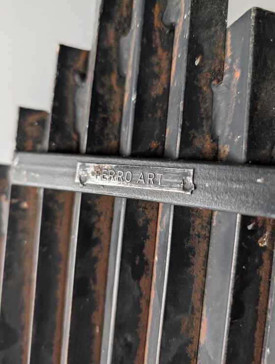 Image 1 of Pair of Ferro Art Iron and Glass Wall Sconces Art Deco Style 1970s