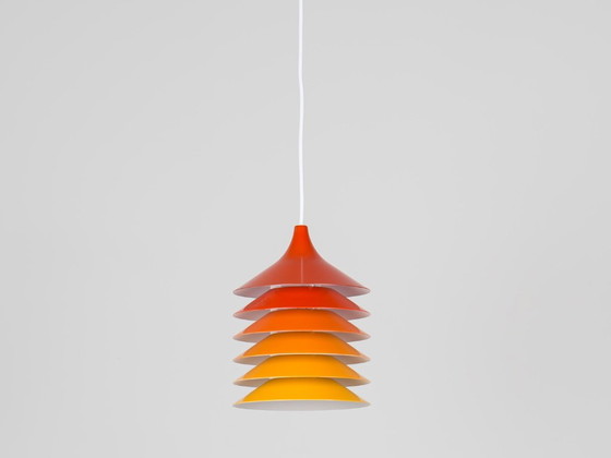 Lampe danoise vintage IKEA Duett, Bent Boysen, 1983, Suspensions, Aluminium, Rouge (photo 3 sur 7)
