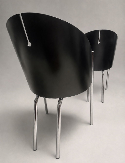 Set of 4 Vintage Segis Chairs, Attributed to Philippe Starck – eetkamerstoelen, Chrome, Leather