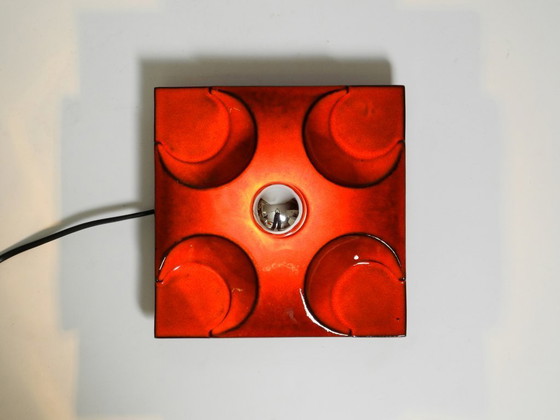 Image 1 of Drei schöne original 1970er Space Age rote Keramik-Wandlampen