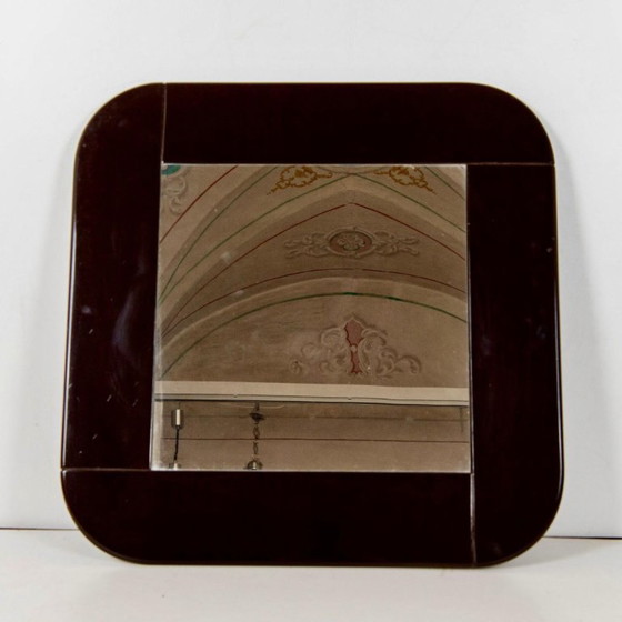 1x Specchio Quadrato Minimalista Moderno Italiano, Cornice Laccata Marrone Scuro, Anni '80 – Vetro (photo 3 of 8)
