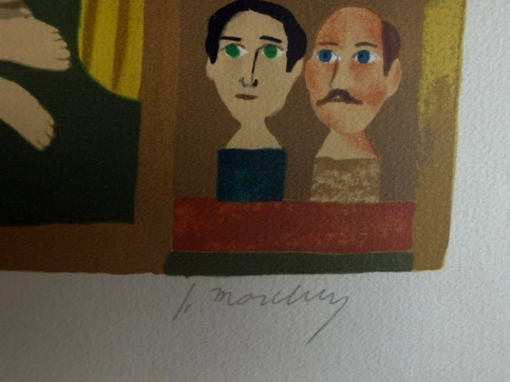 Image 1 of Litografía de Jacques Margerin "Escena de un teatro con gatos"