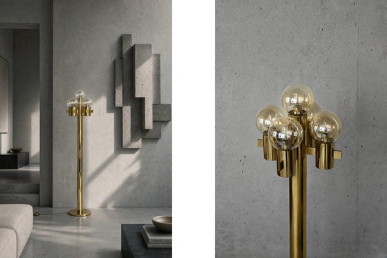 Image 1 of Vintage Mid-Century Scandinavian Modern Sculptural Gold Floor Lamp by Hans-Agne Jakobsson for Hans-Agne Jakobsson Ab, 1970s