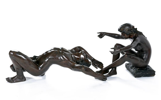 Image 1 of C. Conndray Bronze Figural Sculpture Coffee Table with Glass Top