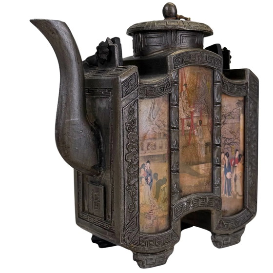 Antique Chinese Pewter Tea Set with Court Ladies & Symbolic Plum Blossom – Yan Yongli – Circa 1920 | (photo 4 of 10)