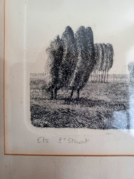 Image 1 of  P. Verbeke duo‑ets Vlaams landschap – authentieke academische grafiek – minimalistische kunst – jaren ’60–’80