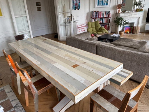 Piet Hein Eek Table – Original Scrapwood – Complete Set (table + benches + chairs)