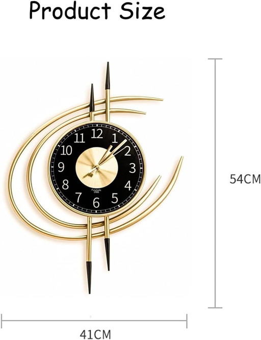 LANMOU Wall Clock Silent without Ticking Sounds, wall clock living room large 54CM, wall clocks modern gold and black, Metal