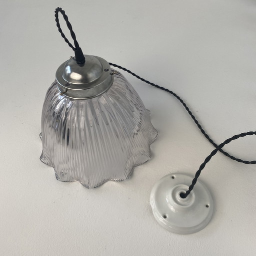 Antieke Vintage 25,5 cm Holofaan glazen hanglamp