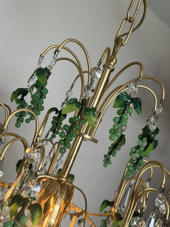 Image 1 of Vintage groene druiven kroonluchter hanglamp uit Murano