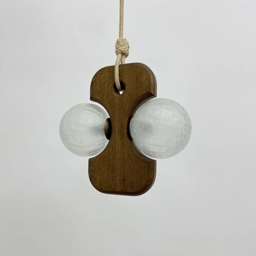 Mid-century houten Temde Leuchten hanglamp met glazen bollen, jaren 70