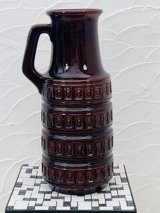 Brown vase with geometric relief from the 1970s, West Germany