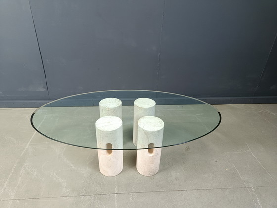 Image 1 of Table basse vintage en travertin et verre, 1970