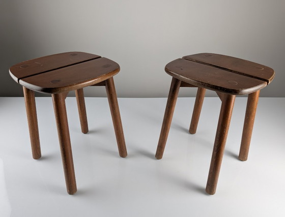 Image 1 of Coppia di sgabelli in legno di Pierre Gautier Delaye, Francia, anni '60